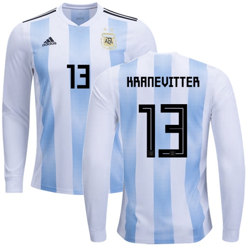 Argentina #13 Kranevitter Home Long Sleeves Soccer Country Jersey - Click Image to Close
